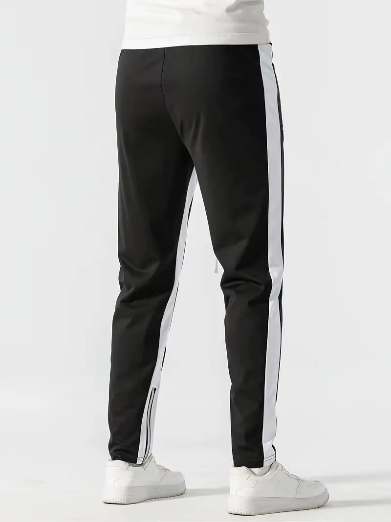 Men Sweatshirts Jogging Pants Men Casual Pants Men Stylish Color Block Zip Pockets Drawstring Sports Skinny Pants Trousers Pants