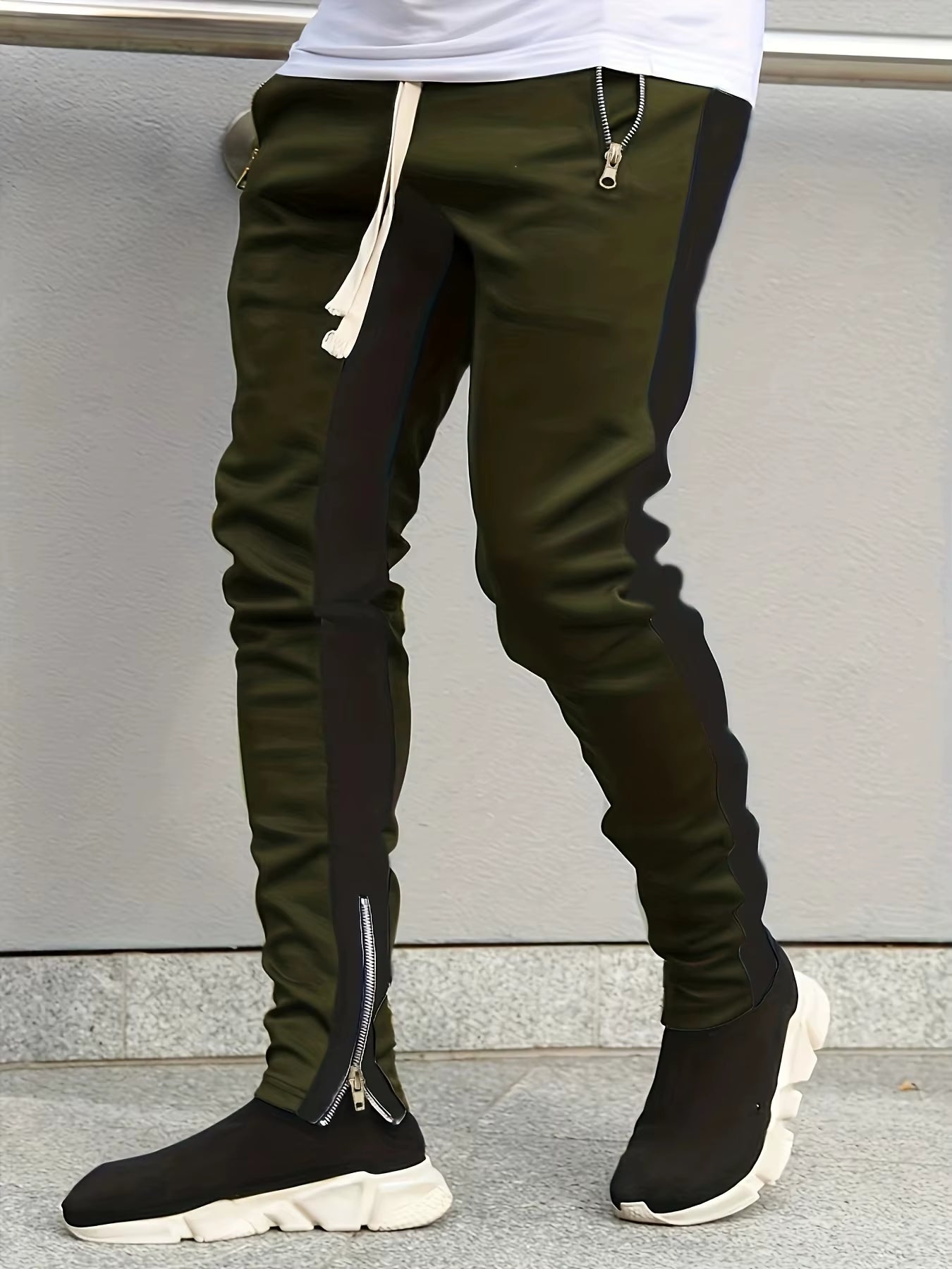 Men Sweatshirts Jogging Pants Men Casual Pants Men Stylish Color Block Zip Pockets Drawstring Sports Skinny Pants Trousers Pants