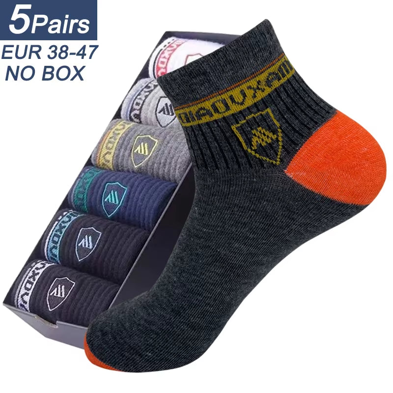 5 Pairs Apring and Fall Mens Sports Socks Summer Leisure Sweat Absorbent Comfortable Thin Breathable Basketball Meias EU 38-47