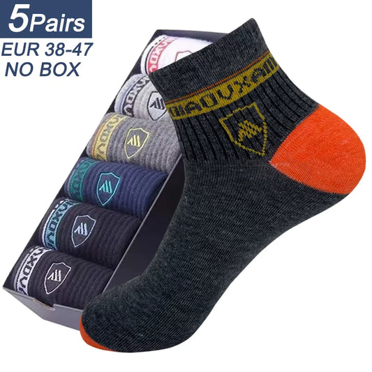 5 Pairs Apring and Fall Mens Sports Socks Summer Leisure Sweat Absorbent Comfortable Thin Breathable Basketball Meias EU 38-47