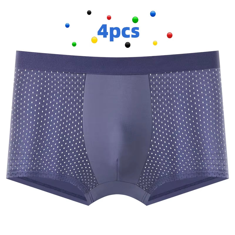 4Pcs Banboo Fiber Men Underwear Male Boxer Solid Panties Shorts Men'S Underpants Breathable Intimate Man Boxers 4Pcs