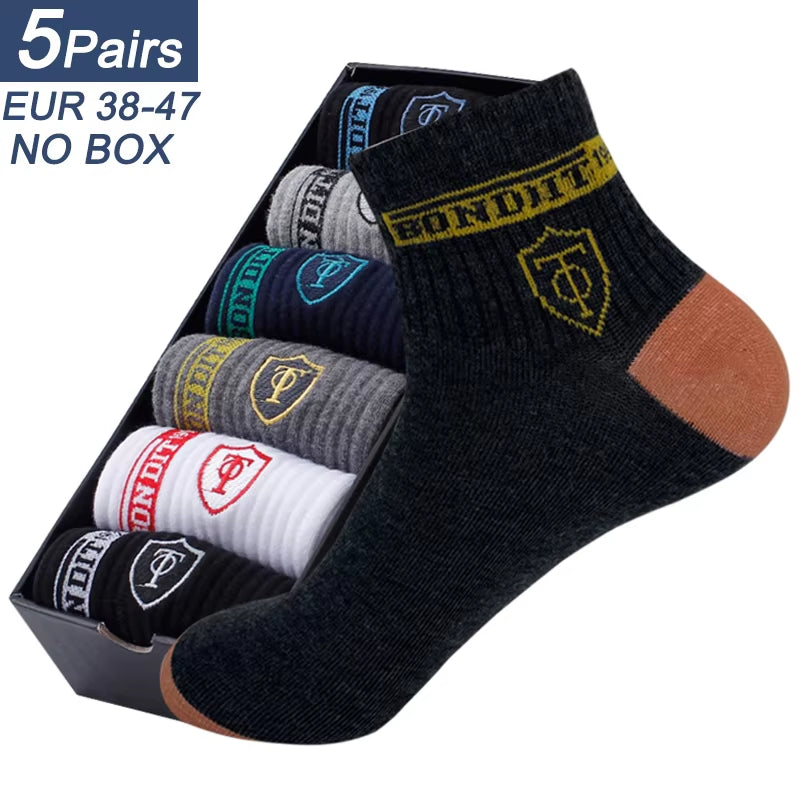 5 Pairs Apring and Fall Mens Sports Socks Summer Leisure Sweat Absorbent Comfortable Thin Breathable Basketball Meias EU 38-47
