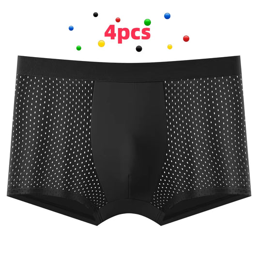 4Pcs Banboo Fiber Men Underwear Male Boxer Solid Panties Shorts Men'S Underpants Breathable Intimate Man Boxers 4Pcs