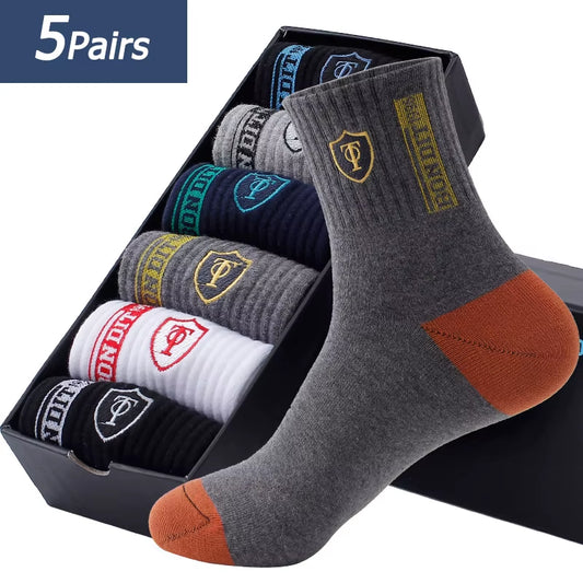 5 Pairs Apring and Fall Mens Sports Socks Summer Leisure Sweat Absorbent Comfortable Thin Breathable Basketball Meias EU 38-47