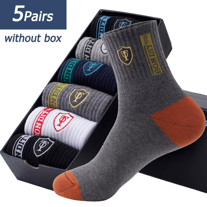 5 Pairs Apring and Fall Mens Sports Socks Summer Leisure Sweat Absorbent Comfortable Thin Breathable Basketball Meias EU 38-47
