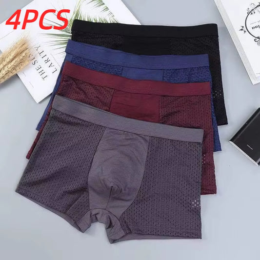 4Pcs Banboo Fiber Men Underwear Male Boxer Solid Panties Shorts Men'S Underpants Breathable Intimate Man Boxers 4Pcs